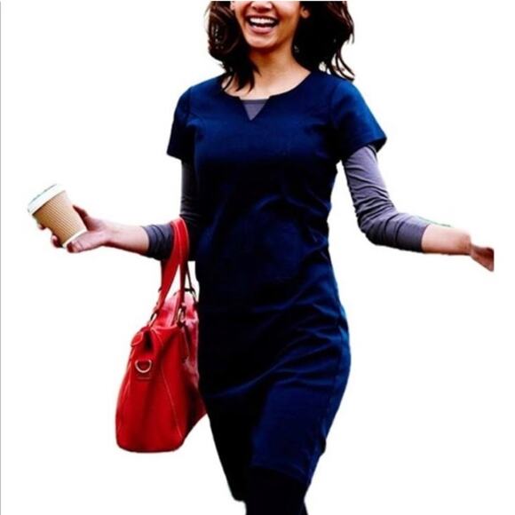 Boden Roma Ponte Jersey Knit Shift Dress in Navy - Picture 2 of 8